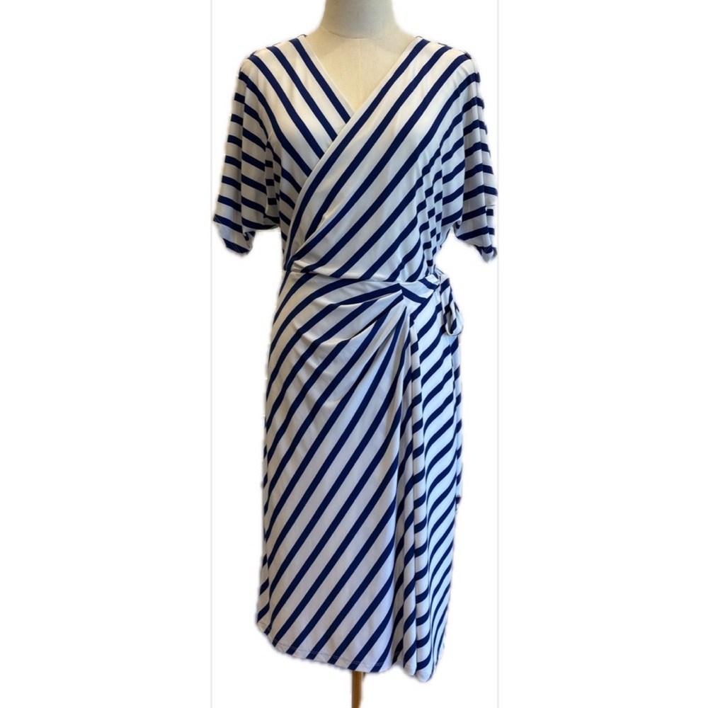 Lauren Ralph Lauren NWOT  Black Label Navy & White Dolman Short Sleeves Dress 8